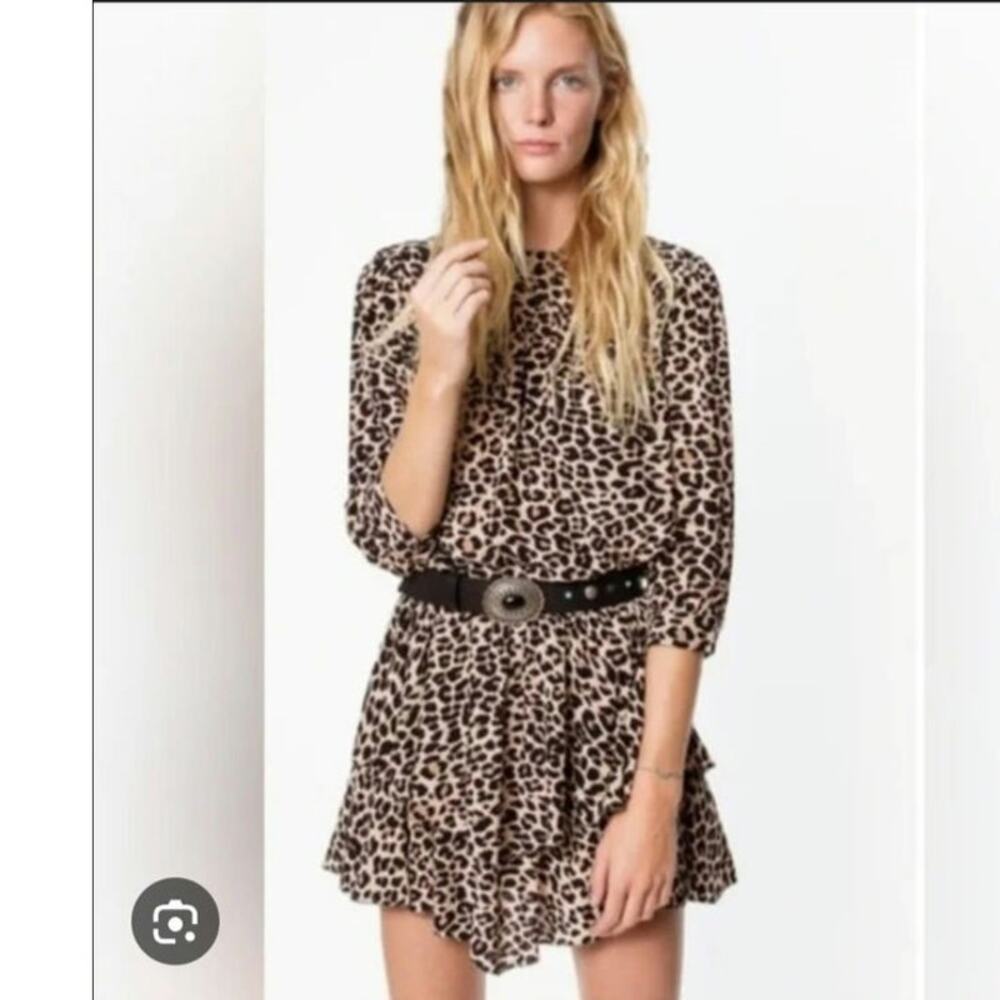 Zadig & Voltaire Rooka Leo Dress Womens XS Leopard Print Silk Blend Mini Luxury